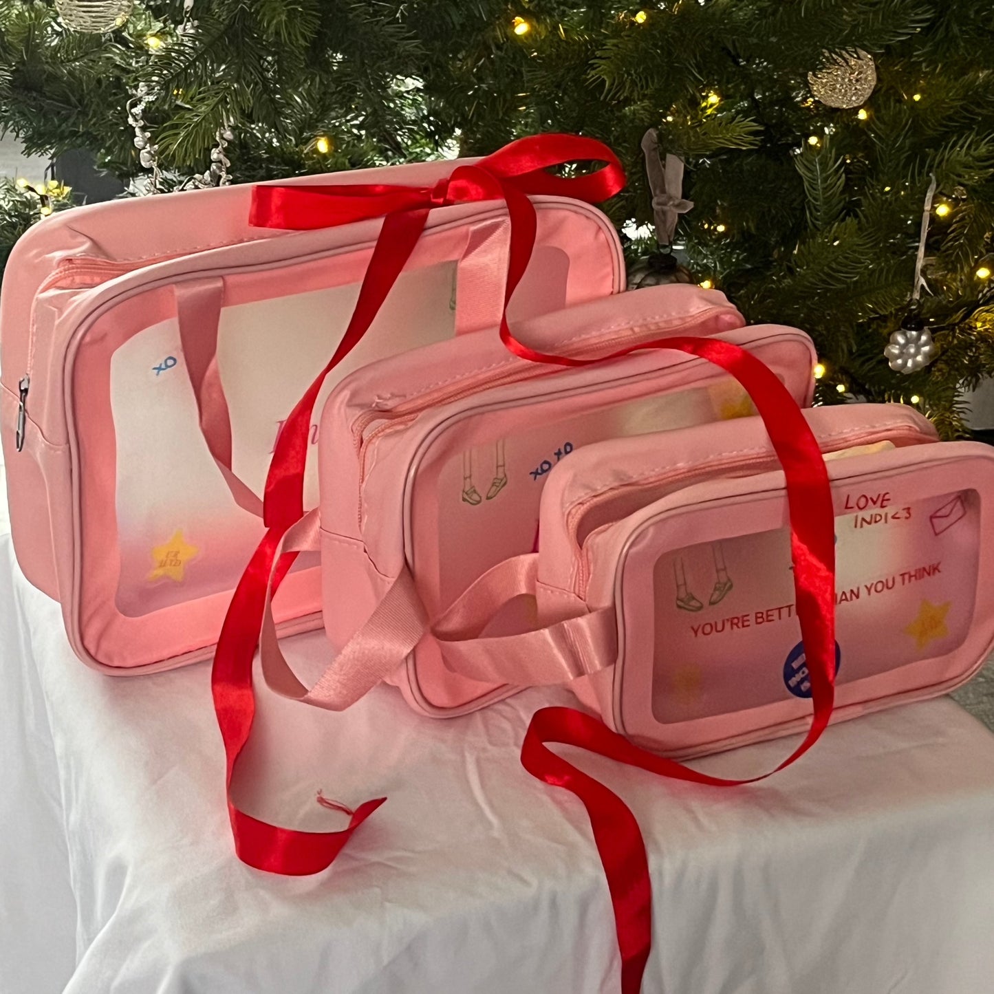 3 Piece Bundle Of Pink Wash Bags To Customise